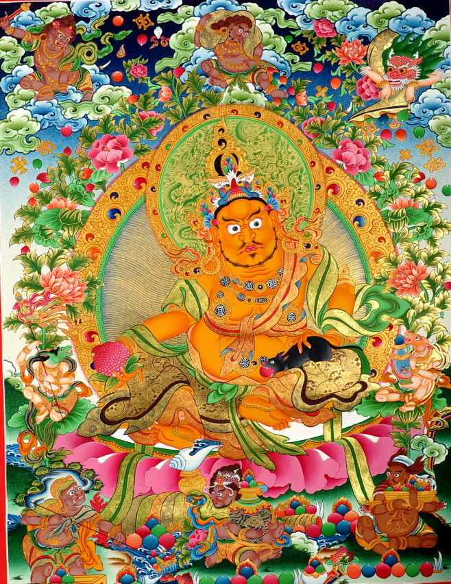 财源广进尼泊尔喇嘛手绘唐卡黄财神