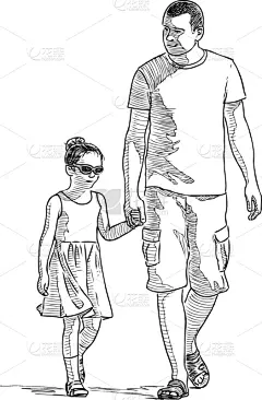 女儿,父亲,日光,草图,家庭,父母,白色人种,散步,休闲,相伴