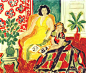 亨利·马蒂斯(Henri Matisse)高清作品《黄色和格子花连衣裙》