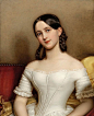 Joseph Karl Stieler : Joseph Karl Stieler 1781 Mainz - 1858 München - ''Bildnis der Caroline Lizius'' - Öl/Lwd. 72,5 x 59,5 cm. Rückseitig bez. und sign.: Carolina Lizius geb: in Aschaffenburg 1824. / gemalt von J. Stieler 1841. Originaler Zierrahmen. - G
