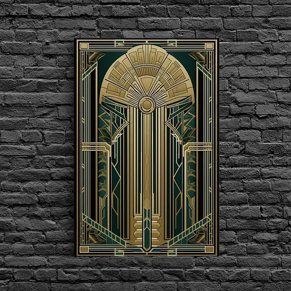 Art Deco Wall art | Framed Canvas Print | Art Deco | Gold & green art ...