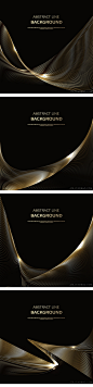 0590华丽黑金色动感曲线流线科技线条海报背景图矢量平面设计素材-淘宝网