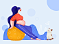 孕妇和小猫的插画UI设计