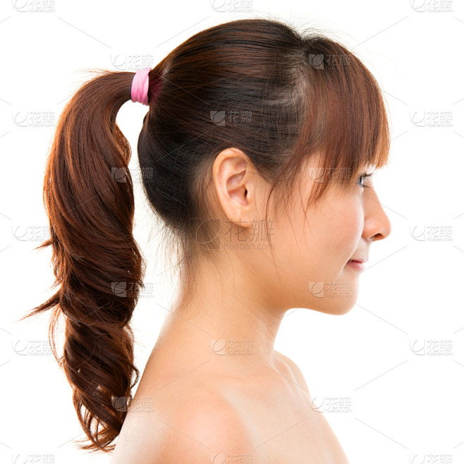 侧面像,女人,马尾辫,可爱的,清新,背景分离,一个人,健康,东亚人,头发