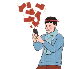 手绘-春节场景插画贴纸-抢红包 @美工资源.png