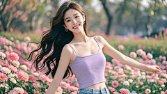 美女，好身材，在花丛中，小背心，8K高清，真实皮肤质感(8)