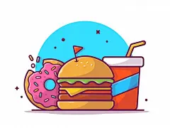 甜甜圈，汉堡，可乐卡通矢量插画矢量图设计素材