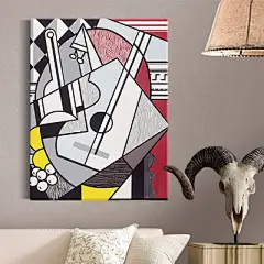 美国波普艺术大师Lichtenstein 抽象蒙太奇 吉它橙子与葡萄装饰画-淘宝网