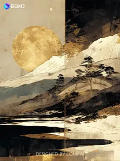 大美国风丨AI绘制禅意的鎏金山水壁画 - 小红书