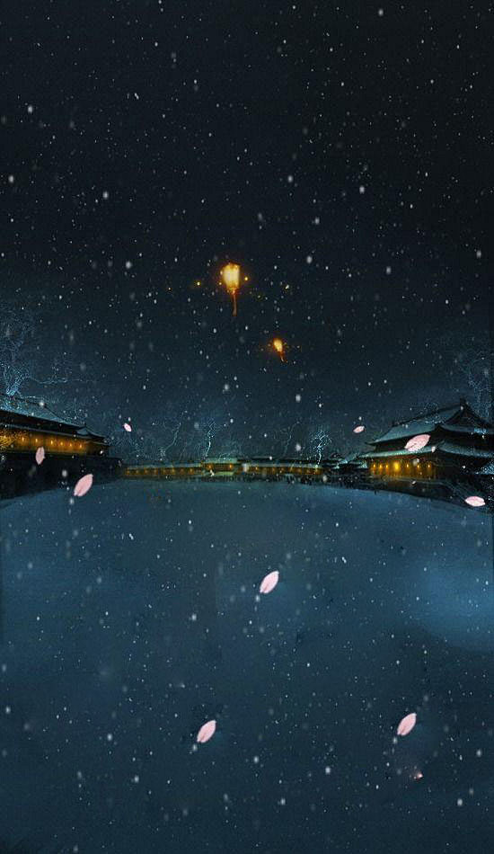 古风/底图/背景/海报/夜/楼/雪。汜荩...