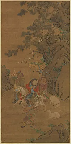 元人画冬景戏婴图轴