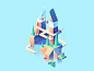 Floating World buildings city world floating island isometric illustration