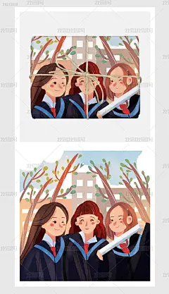 黑色橙色甜美绘本风毕业女孩手绘卡通艺术插画数码3C马克杯