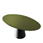 This elegant table features a central base in lacquered metal with a clay finish and an oval top in glass with a lacquered finish in moss green color. Modern Dining Room Tables, Modern Table, Mahogany Dining Table, Minimalist Dining Room, Italian Table, C