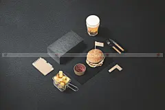 套餐饮食品快餐厅外卖汉堡店品牌VI智能贴图样机PSD素材模板