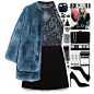 A fashion look from December 2015 featuring lace crop top, blue jackets and black skirt. Browse and shop related looks.