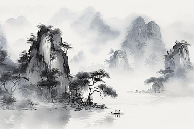 禅意抽象中国风水墨山水画装饰画-花瓣网