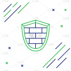 安全,电子人,绿色,蓝色,盾,线条,计算机,砖,直的,技术