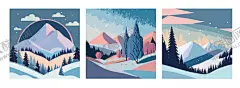 冬季景观 【酷图网】冬季景观,树木,山脉,雪,海报,矢量,插画,ai