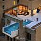 古典建筑中的时尚元素——位于达拉斯焦尔酒店建筑中部的露天游泳池。。