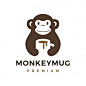 Premium Vector | Monkey hold mug coffee drink logo icon illustration