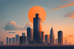 现代市区奇幻城市剪影扁平插画图片