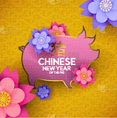 贺卡,春节,猪,纸,2019,花束,简单背景,动物,花