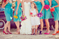rainbow shoes and bouquets in Texas wedding colorful bridal party