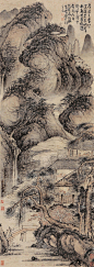 髡残——《层峦叠翠》设色纸本 浅绛山水立轴欣赏  |  
清|髡残(1612-1692)，本姓刘，髡残为僧名，字介丘，号石溪、白秃、石道人、石溪道人，残道者、电住道人。湖广武陵(今湖南常德)人。与石涛合称"二石"，又与八大山人，弘仁，石涛合称为"清初四画僧"。擅画山水，师法王蒙，喜用干笔皴擦，淡墨渲染，间以淡赭作底，布置繁复，苍浑茂密，意境幽深。善书法，能诗。