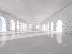 经典的带有柱子的古代室内设计。3D渲染