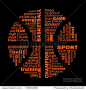 Basketball text collage for sports design. Vector illustration. The different graphics are all on separate layers so they can easily be moved or edited individually.