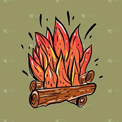 篝火和木头。火木材和营火手绘矢量插图。孤立在灰色背景。