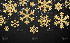 绘画插图,黄金,雪花,矢量,新年前夕,黑色背景,背景聚焦,请柬,贺卡