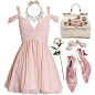 A fashion look from December 2013 featuring white chiffon dress, pink floral bag and clear crystal bib necklace. Browse and shop related looks.