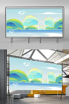 国潮鎏金广东虎门大桥地标建筑插画