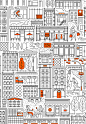 #插了个画# 用线条记录一个城市里的琐碎，很有设计感的插画，满眼都是细节。by MUTI ​​​​