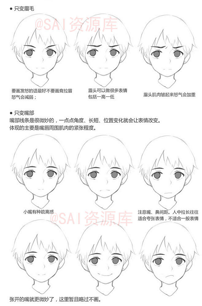#SAI资源库# 动漫人体五官比例绘画参...