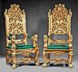 Pair of #Italian #gildwood carved #Baroque-style throne chairs.