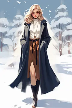 冬天服饰时尚冬装闺蜜女孩卡通插画