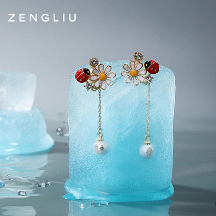 ZENGLIU夏天瓢虫花朵耳钉女气质简约...