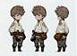 This may contain: three different views of a young boy with brown hair and white shirt, standing in front of