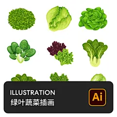 卡通手绘绿叶生菜白菜青菜绿色蔬菜植物图标插画AI矢量设计素材-淘宝网