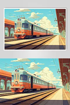 AI数字艺术春运旅客出行高铁站台插画