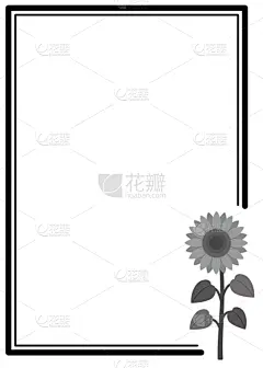 边框,简单,向日葵,垂直画幅,单色调,可爱的,贺卡,灰色,仅一朵花,复古风格