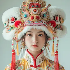 AI醒狮少女头像插画素材 游戏人物写实头像设定 国风绘画参考素材-淘宝网