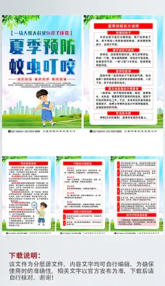 夏季防蚊虫知识宣传系列海报