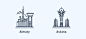 Cities Icons : The linear icons collection for the international web-project includes 11 big cities in 8 countries. The solution of the most laconic visual representation of each city was in the well-known touristic attractions: monuments, buildings and o