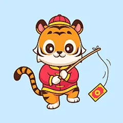 矢量卡通手绘可爱新年老虎拜年