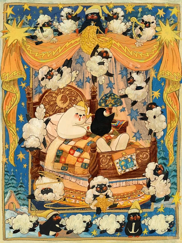 说·晚安 系列插画|今晚，要和咩咩说晚安...