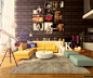Keeping the backdrop dark and on the stark side allows the option of adding bold and colorful artwork without the danger of an over complicated result. Furniture can also steal some of the limelight in cool clashing colors, which works in perfect harmony